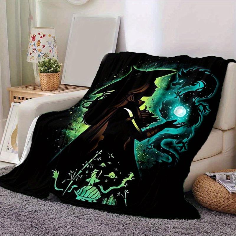 1pc, Witch & Dragon Fantasy Art Print Home Decor Blanket, Couch Throw, Outdoor Blanket, Gift for Friends, Flannel Blanket, Perfect for Bed