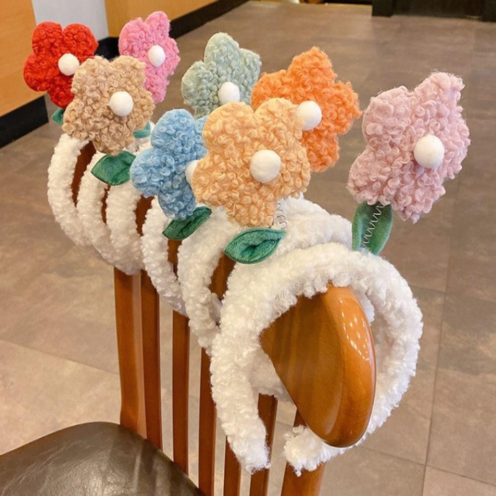 Регулируемый обруч для головы, нескользящие аксессуары для волос, высококачественная милая плюшевая повязка на голову с цветком