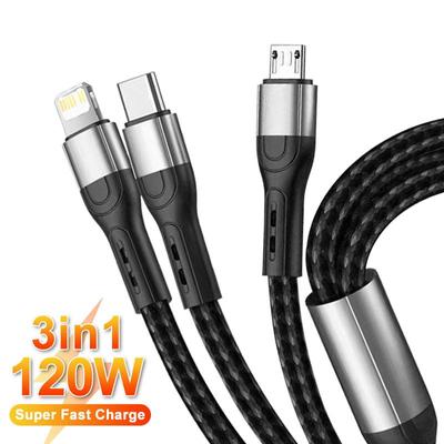 120 Вт 3 в 1 сверхбыстрый зарядный кабель Micro USB Type C телефон зарядное устройство USBC кабель передачи данных для телефона