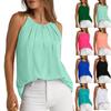 Summer Ladies Fashion Solid Colour Pleated Round Neck Sleeveless Camisole T-Shirt