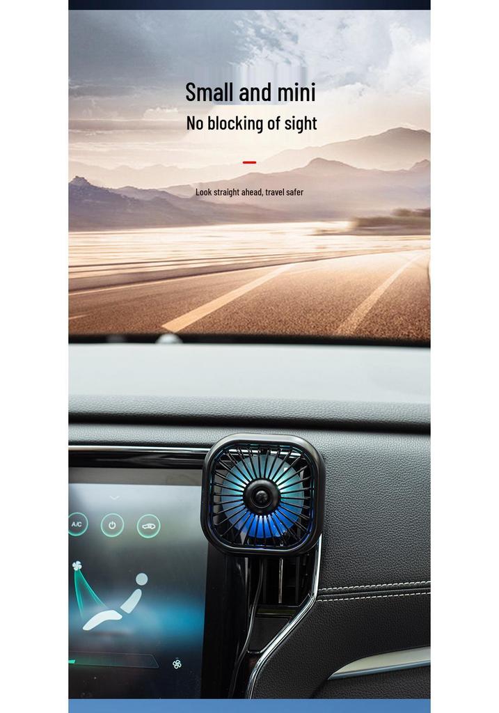 USB Electric Car Fan with Atmosphere Light - Multi-Color Vent Clip with Strong Wind