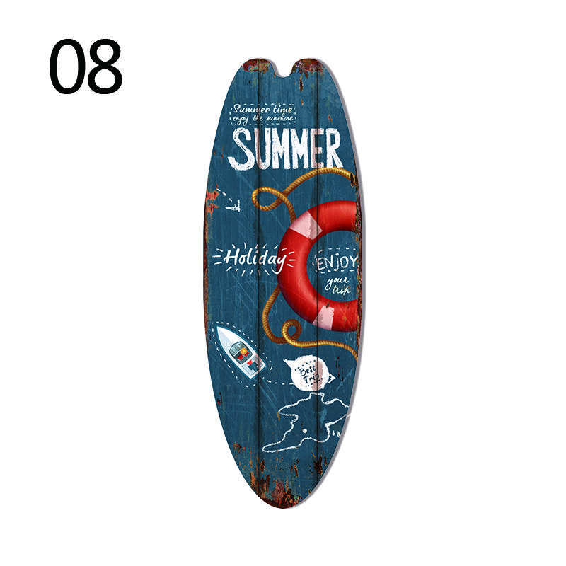 1PC Sea Surfboard Summer Beach Ocean Theme Decorative Wooden Printed Welcome Door Sign Home Board Vintage