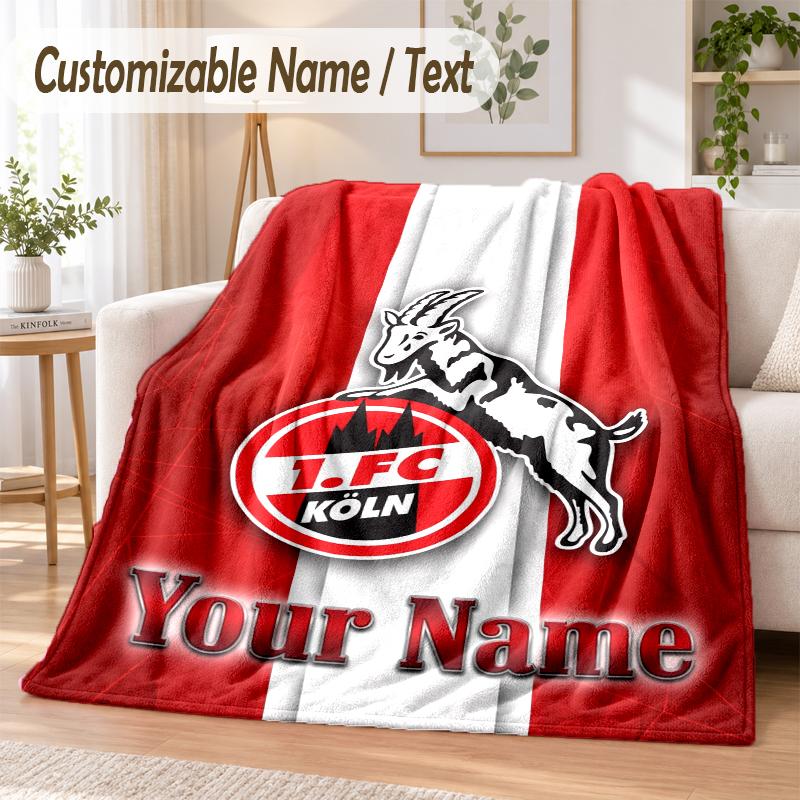 Custom Text Flannel Blanket FC Köln Print Warm Cozy Blanket Home Sofa Bedding