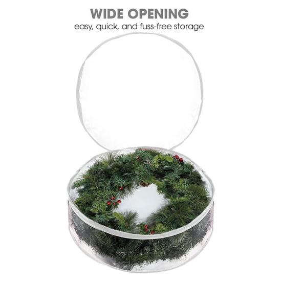Christmas Wreath Storage Bag Transparent Wreath Organizer Dustproof Waterproof Garland Holder with Handles for Holiday Artificial Wreath
