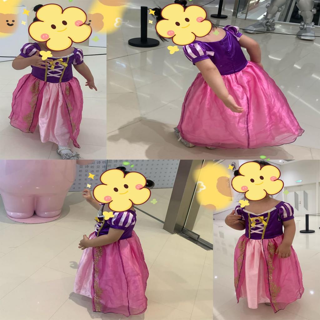 ANONIE Rapunzel On the Tower Long Hair Princess Dress Princess One Piece Cosplay Girl Birthday Christmas Gift Luxury Set of 7 Pieces Purple 100