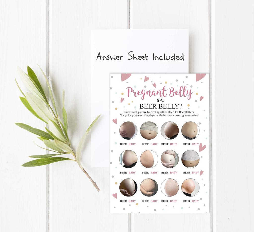 Inkdotpot Игра Baby Belly или Beer Belly Игра Baby Shower Карточки Игровые принадлежности для вечеринок Карточки с активностью Baby Shower Гендерно-нейтральные игры Мальчик или девочка