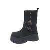 Fashion Shoes for Women 6.5CM Platform Modern Boots Belt Buckle Punk Shoes 2025 Female Suede Leather Motorcycle Boots Mid-Calf Boots