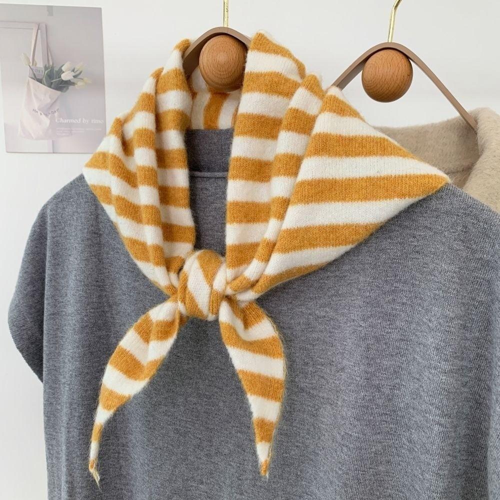 Solid Color Knitted Triangle Scarf Striped False Collar Neck Cover Cross Scarves Girl