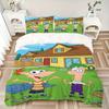 Phineas Ferb Backyard Fun Print 3Pcs Bedding Set,Duvet Cover with 2 Bedro,Pillowcase Home Birthday Gift