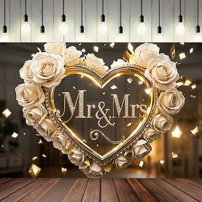 1 шт. Свадебный фон Mr&Mrs с белыми розами и золотыми сердцами, настенный декор для фотосъемки, вечеринки, плаката на день рождения, годовщину для улицы и помещения