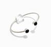 925 Solid Sterling Silver Black Onyx Bracelet, Twin Gemstone Adjustable Bangle for Women
