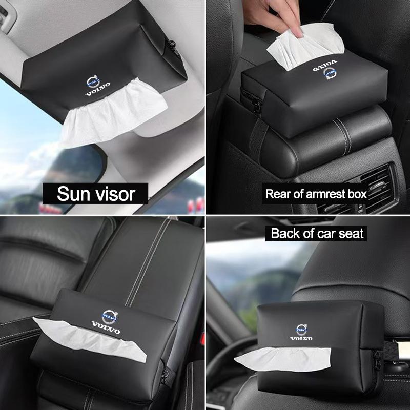 Leather Car Tissue Box Sun Visor Seat Back Hanging Bag Accessories For Volvo Rdesign V60 V40 XC90 S60 C30 XC60 V50 V70 S90 AWD