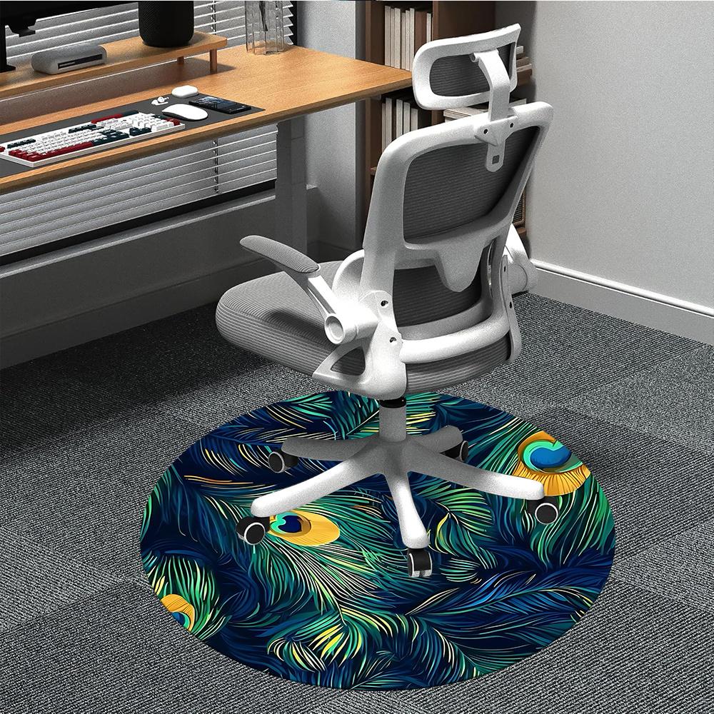 1pc Peacock Feathers Office Round Area Rug, Indoor Mat Suitable ForOffice, Under Office Chairs Bedroom Living Room Home Decor, Room Decot104