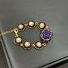 Rose Flower Amethyst Carving Crystal Jewelry Set for Women Rhinestone Quartz Cutting Bangle Rings Necklace Luxury 