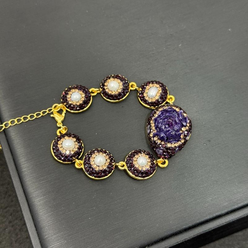 Rose Flower Amethyst Carving Crystal Jewelry Set for Women Rhinestone Quartz Cutting Bangle Rings Necklace Luxury 