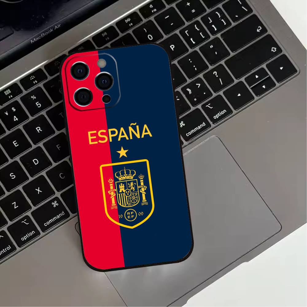 Spanish National Flag Phone Case For iPhone 17,16,15,14,13,12,11 Plus,Pro Max,XS,Soft Silicone Black Cover
