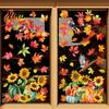 PVC Festive Window Stickers Autumn Harvest Decals, Sunflower Maple Leaf Pumpkin Bird Static Cling Stickers, Decorative Autumnal Wall Murals