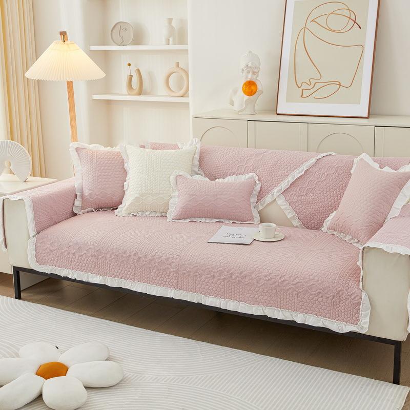 Сплошной цвет, хлопковая подушка для дивана, кремовый стиль, кружевной чехол для дивана, осень-зима, противоскользящий, из чистого хлопка, всесезонный универсальный чехол для дивана