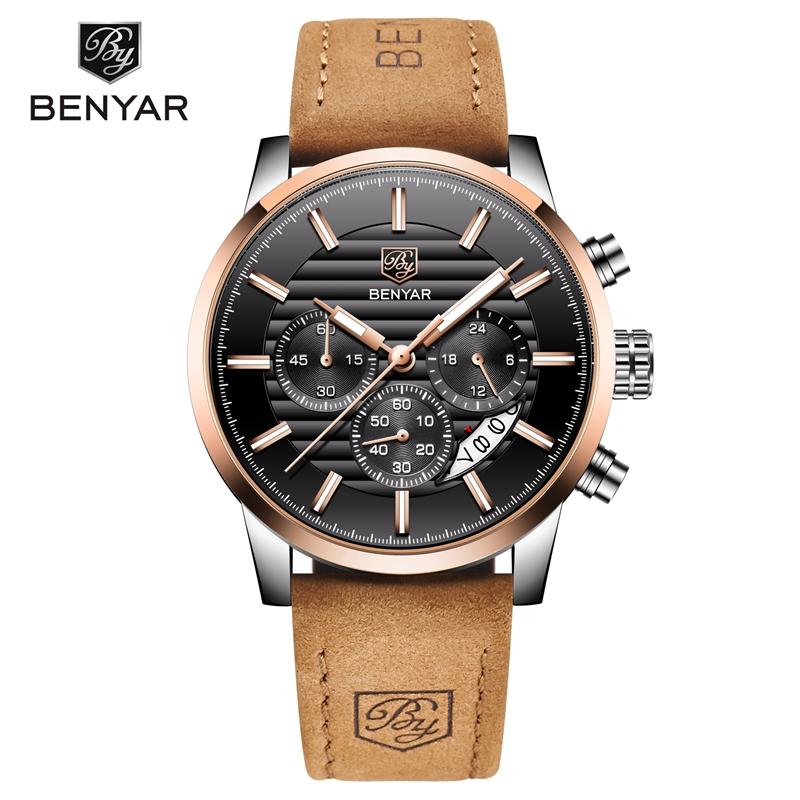 BENYAR Men's Sports Waterproof Quartz Watch Top Brand Japen Movement Luxury Clock Casual