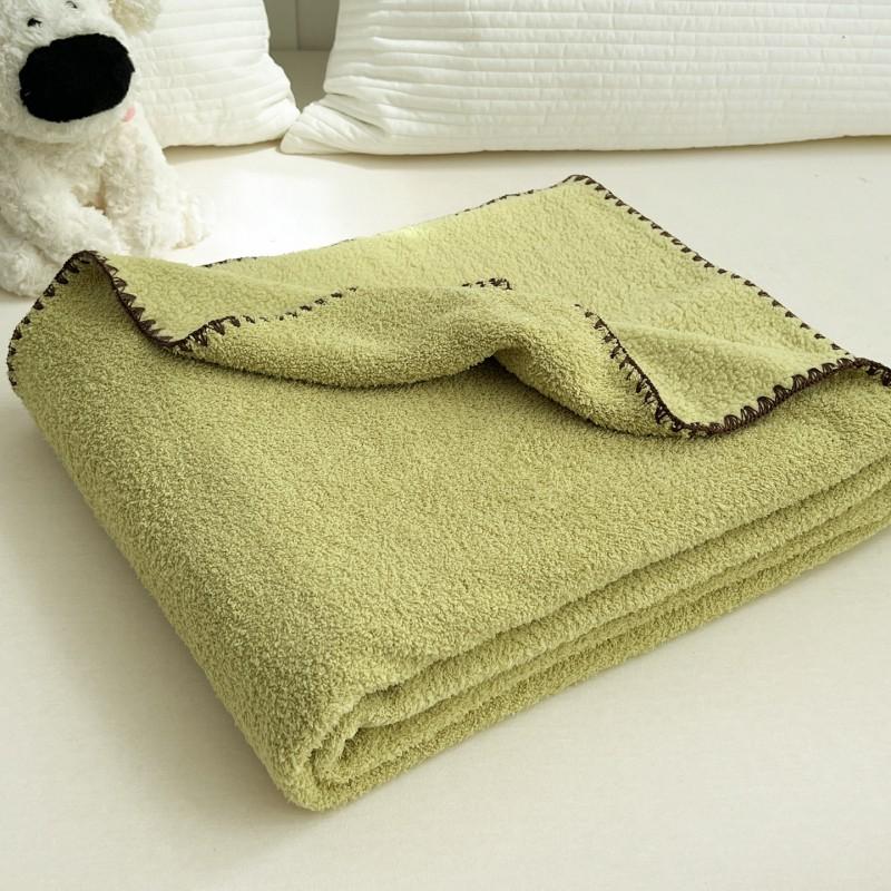 Ins Style Solid Color Half Fleece Blanket Knit Trim Soft Throw Couch Bed Travel