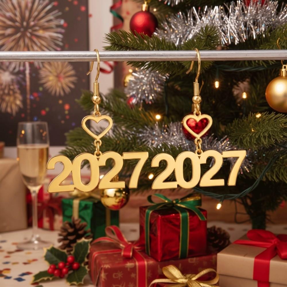 Elegant Happy New Year Earrings Long Drop Stud Earrings 2027 Digital Earrings Christmas