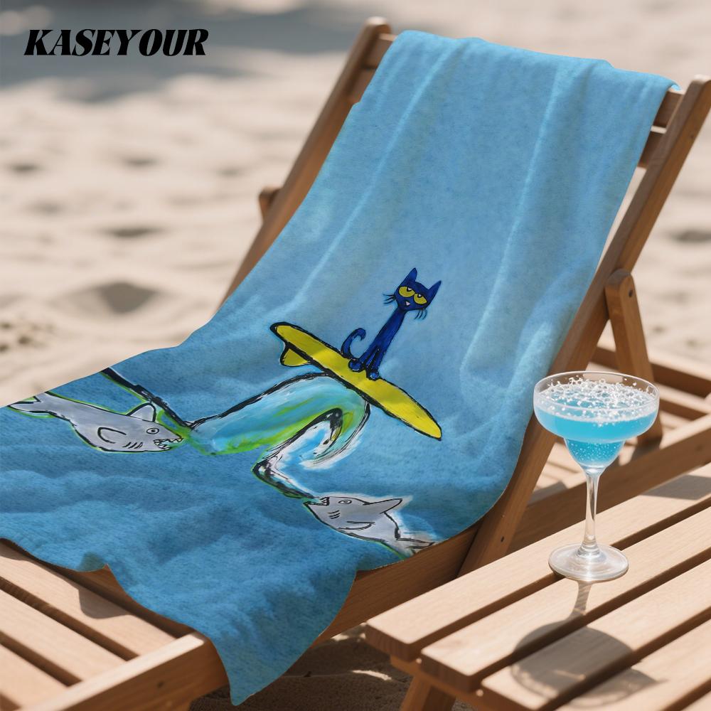 Surfing Blue Cat Oversized Microfiber Beach Towel Sand Proof Quick Dry, Absorbent for Swimming Pool Travel Camping