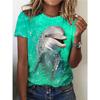 Dolphin Print Crew Neck T-Shirt Casual Short Sleeve Top For Spring & Summer Women's Clothing