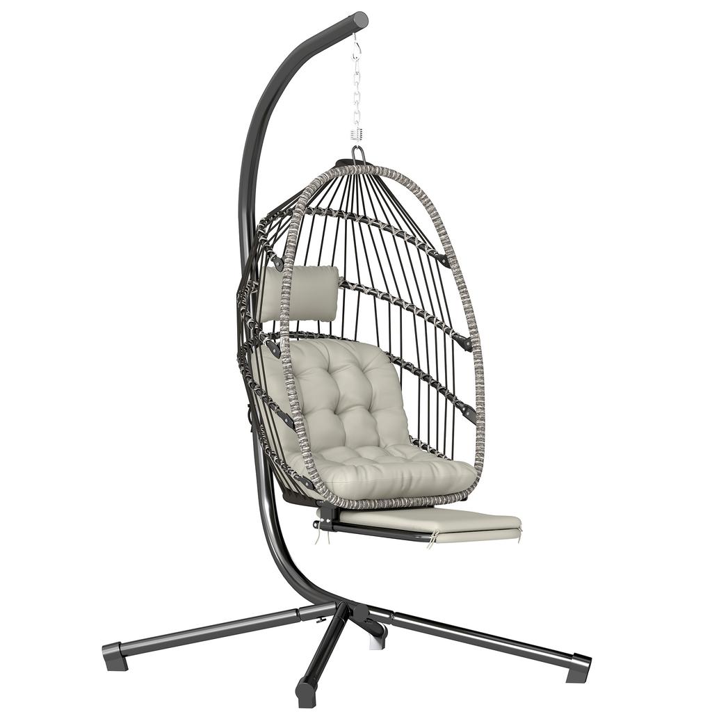Suspended Armchair With Stand Folding Hanging Chair With Retractable Footrest Light Gray