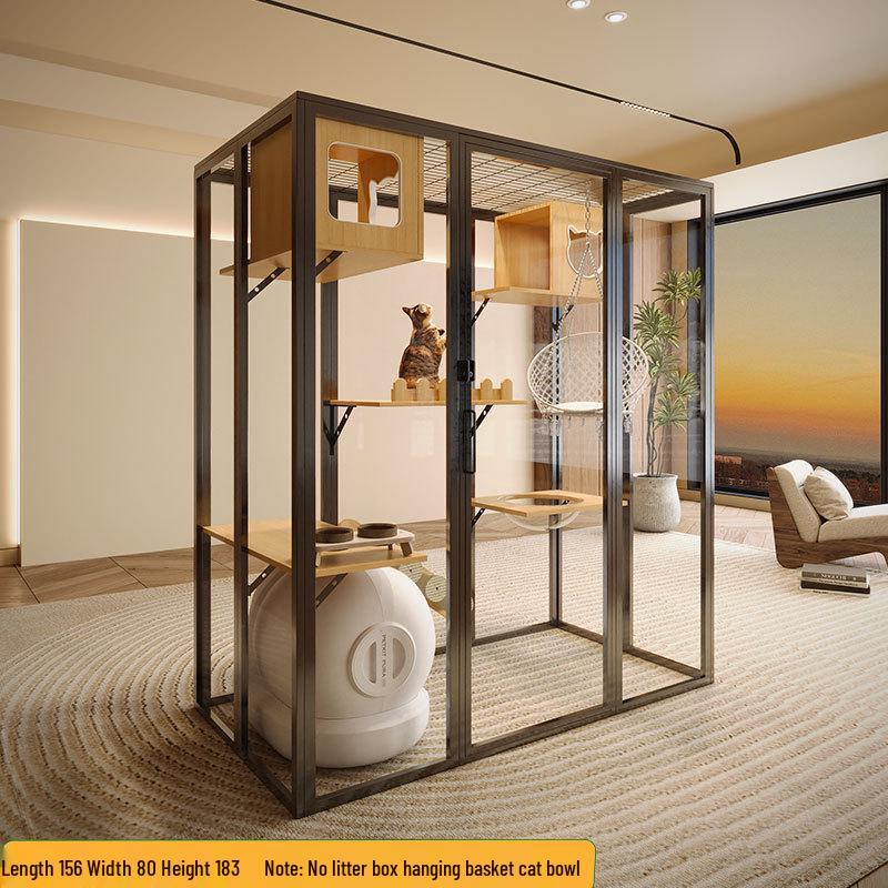 Luxury Solid Wood Panoramic Cat Villa - Large Indoor Glass Cat Room