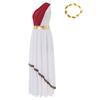 Womens Ancient Greek Dance Dress One Shoulder Chiffon Overlay Vintage Trim Tunic Dress Artificial Leaf Garland Headwear