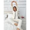 Simple Leisure Solid Colour Flannel Home Wear Pajamas Suit Striped Pajamas Women's Long Sleeve Long Trousers