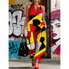 1116 set European and American women's clothing printed neck V-neck sleeveless casual pants set