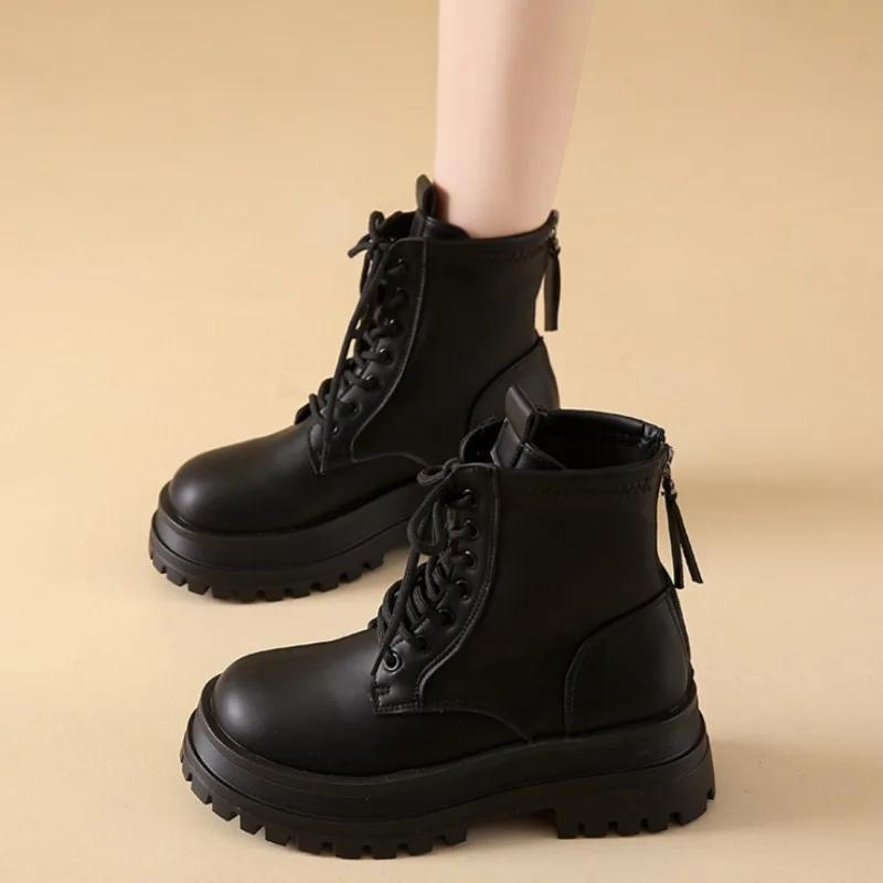 2024New Women's Boots Fashion Outdoor Casual Leather Boot Winter Plush Warm Cotton Boots for Womon Zipper Ankle Boot Botas Mujer