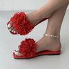 Летние тапочки с кружевным цветком для женщин, уличные тапочки на плоской подошве, женские шлепанцы, новинка 2024 года, сандалии корейского дизайна, белые, красные, зеленые, размер 43
