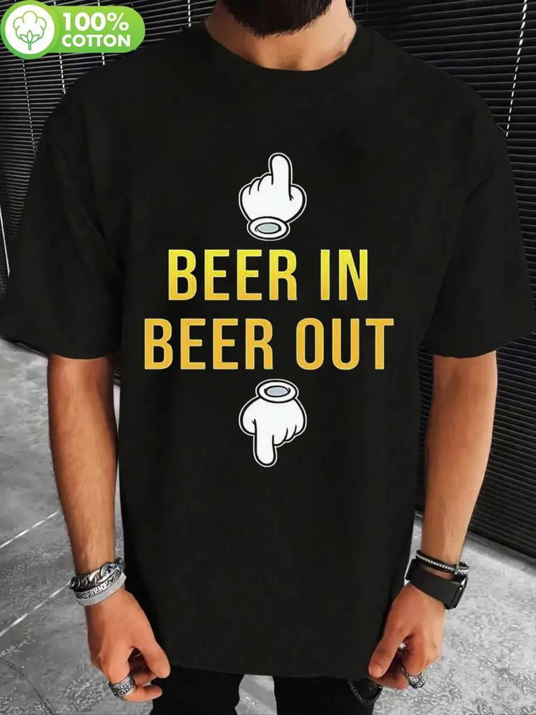 Мужская и женская парная футболка с принтом "Mix Pho Beer In Beer Out" - Ультрамягкая, 100% хлопок, дышащая, отводящая влагу, с круглым вырезом