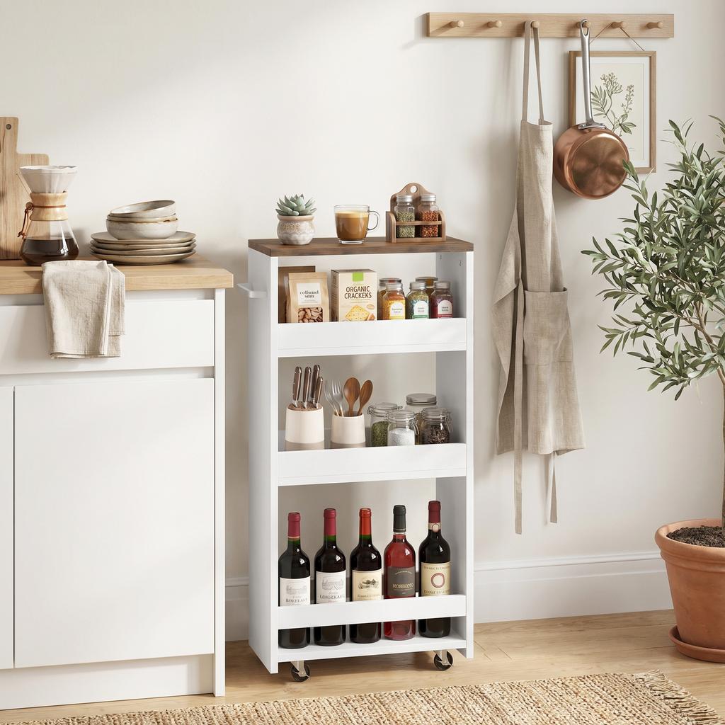 Kitchen Trolley, 4-Tier, on Wheels, 40 x 20 x 84 cm, White