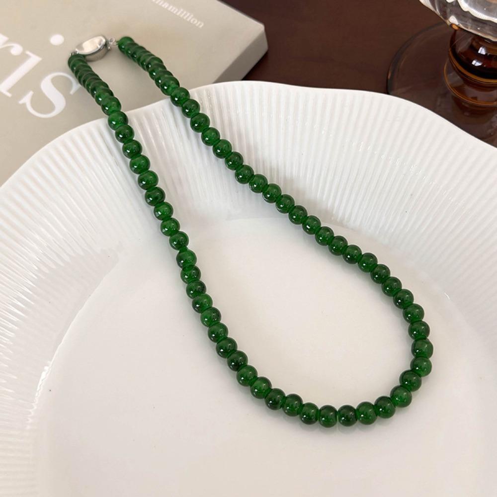 Round Green Beads Necklace 4 6 8 10mm Collarbone Chain New Choker Necklace Gifts