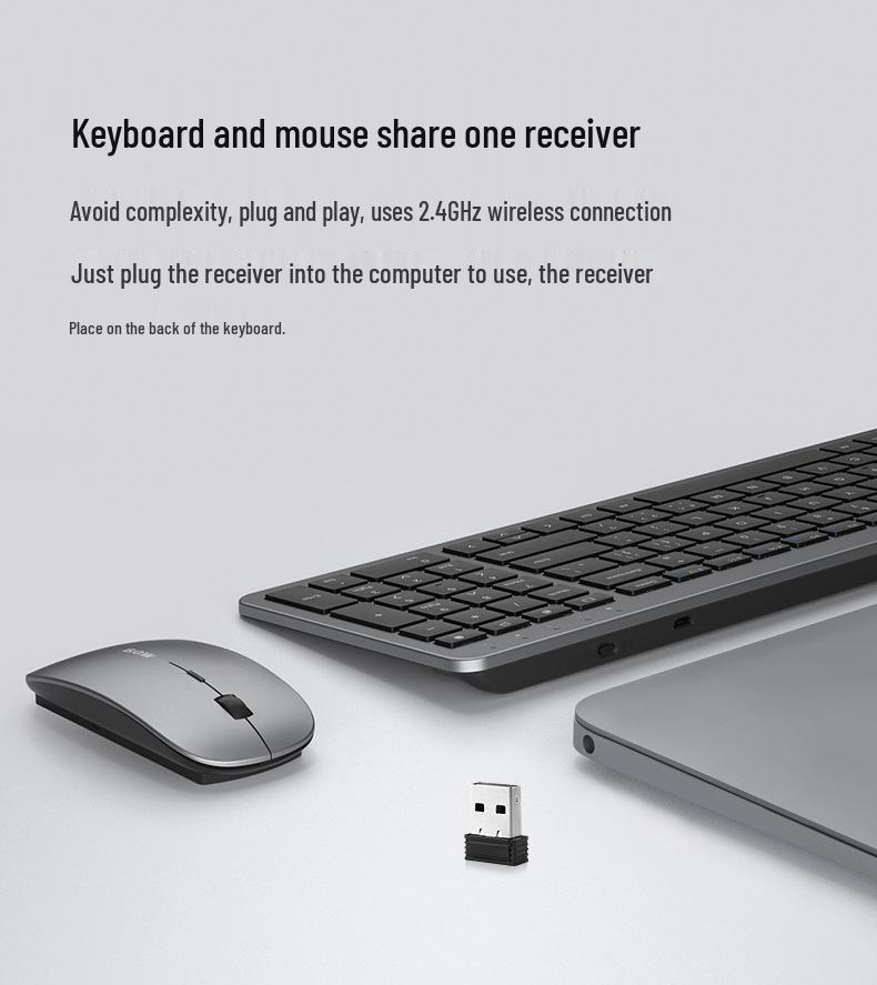 Сверхтонкий бесшумный беспроводной набор клавиатуры и мыши Hangshi для универсального использования на настольном компьютере/ноутбуке