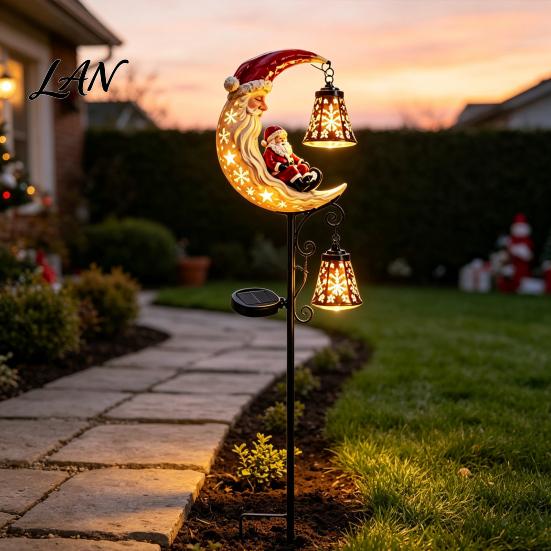 Waterproof Metal Yard Decorations Solar Christmas Garden Stake Light, 31.5 Inch Santa Snowman LED Pathway Lights, Outdoor Stakes Landscape Lighting