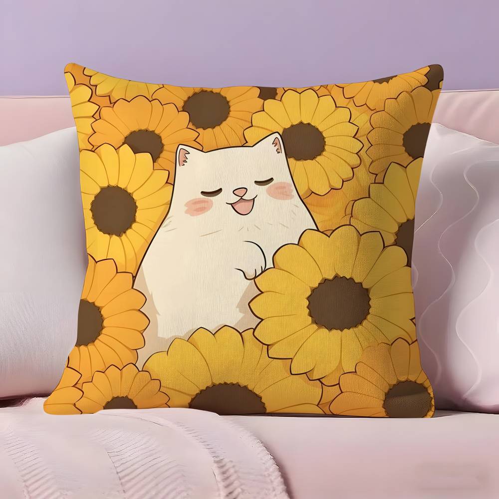 Cat in the flowers aesthetic Pillow Case Ultra Soft Skin Friendly Fabric Cloud Like Comfort & Concealed Zipper