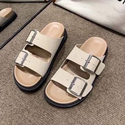 Сандалии женские с двойной пряжкой регулируемые полозья поддержка свода стопы модные летние прогулочные тапочки с открытым носком