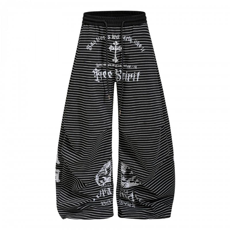 Unisex Gothic Streetwear Wide Leg Sweatpants With Letter Print Striped Design Loose Fit Casual Pants