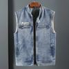 Men's Spring and Summer Handsome Loose No Pockets Denim Vest Youth Collar Zipper Wear Jacket