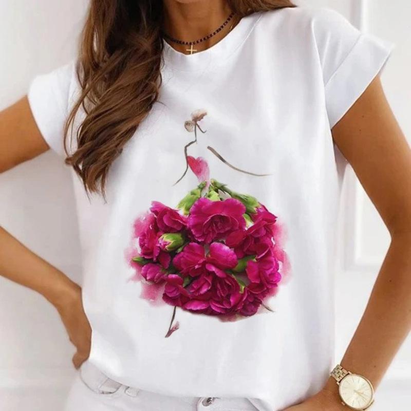 Модная креативная женская футболка с 3D рисунком розы 90-х годов, летняя блузка, свободные футболки с короткими рукавами, белые женские топы с круглым вырезом, одежда