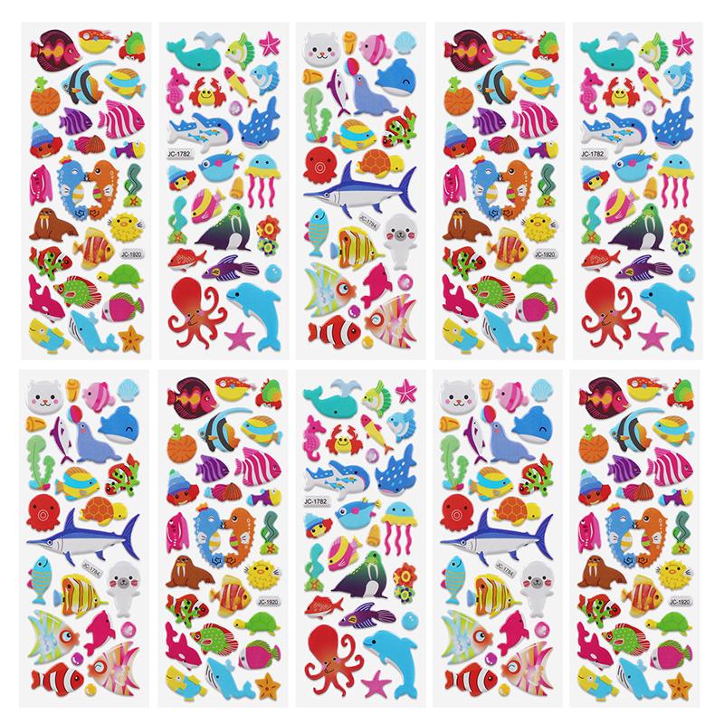 10 листов 3D наклеек-пузырей Мультяшные животные Машины Наклейки Детские Мальчик Девочка День рождения Вечеринка Сувениры Наполнители для пиньяты Рождественский подарок Игрушки