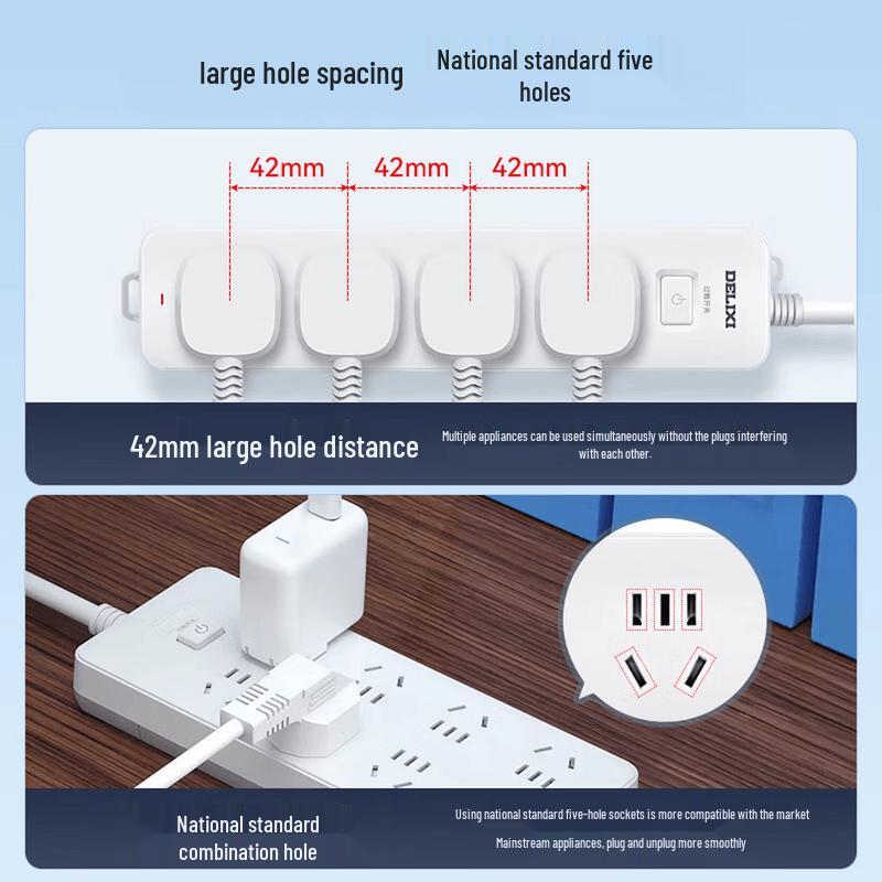 DELIXI 3-Outlet Master Control Power Strip 1.8m CN plug (adapter included)
