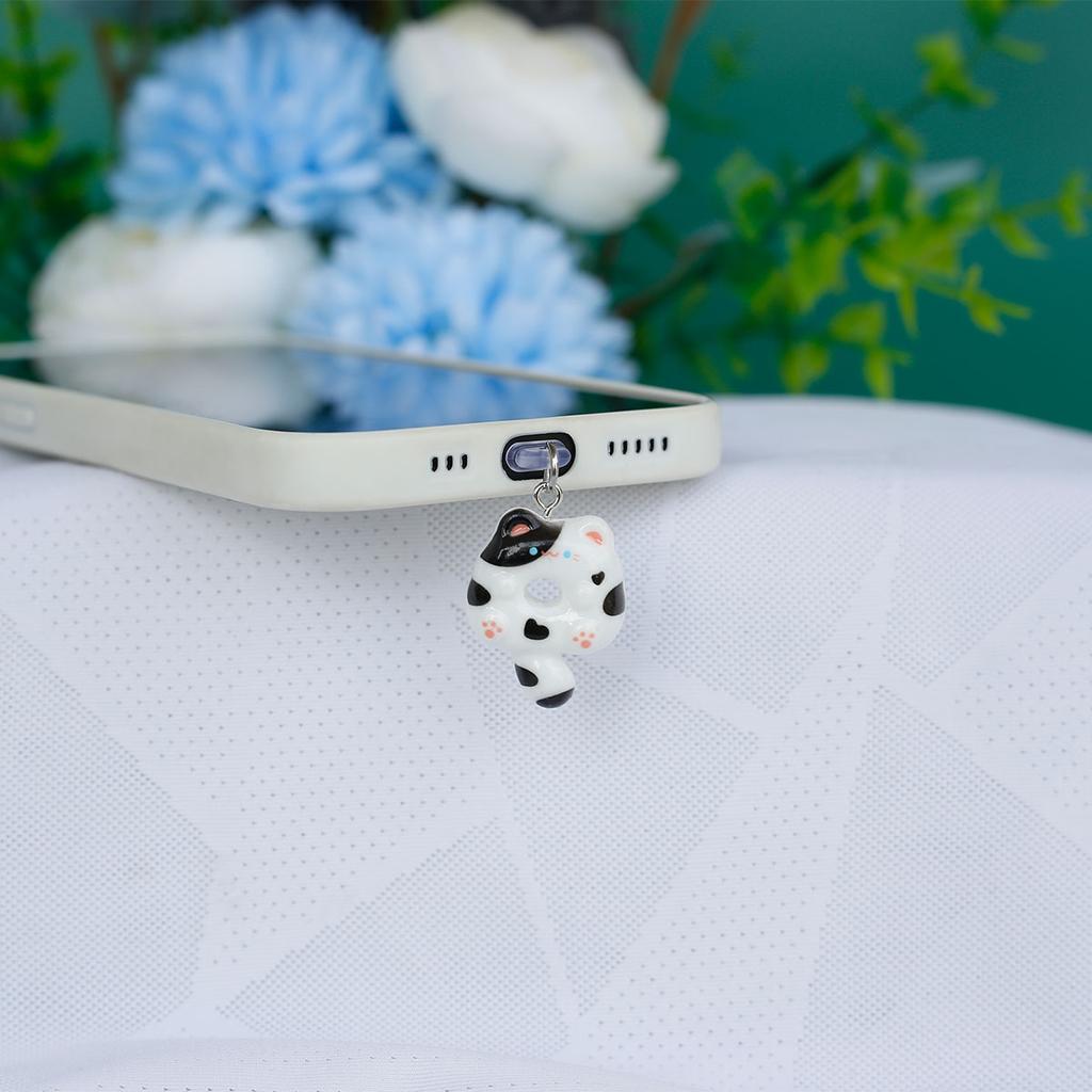 Подвеска-заглушка от пыли для мобильного телефона Милый пончик Кошка Аксессуары Украшение Для порта Iphone Type-c со шнурком для предотвращения потери