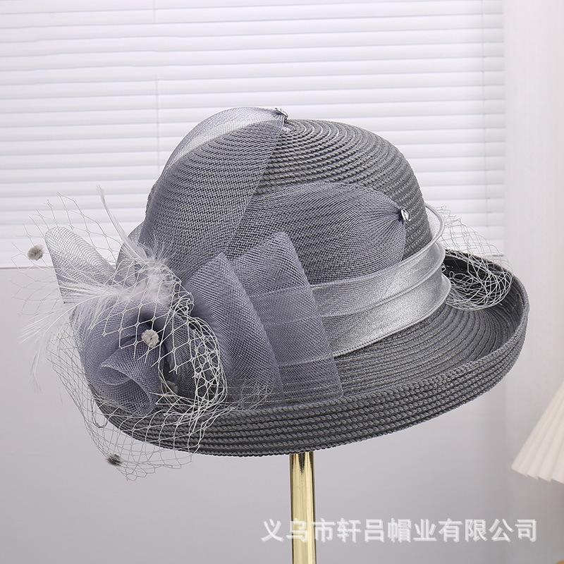 European and American temperament retro crimped brim breathable mesh basin hat women's summer banquet fashion versatile sunshade sunscreen hat
