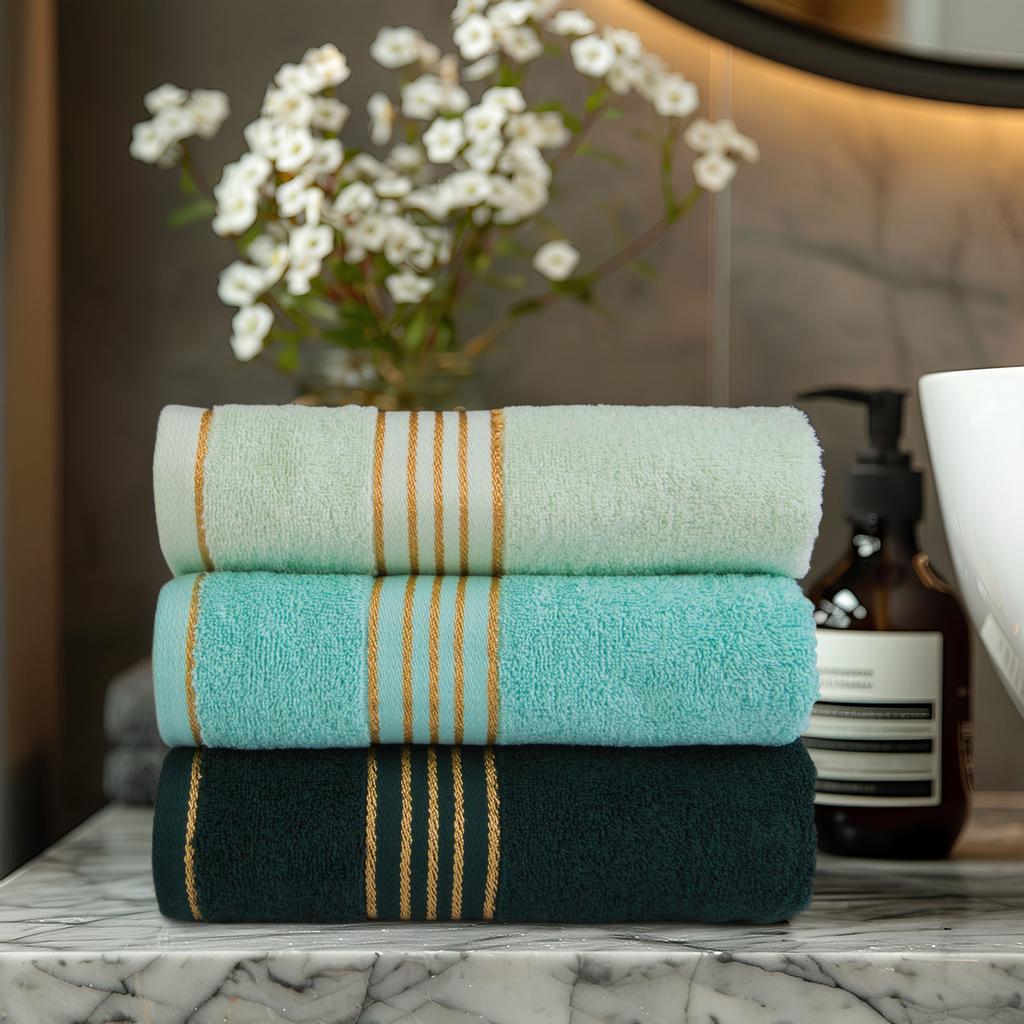 Cotton towel set, 6 pcs in a box, 50x90 + 70x140, cream, light turquoise