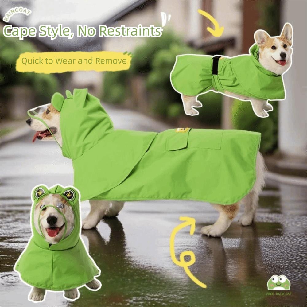 Dirt-Resistant Pet Rain Cloak Hooded Design Frog Pet Poncho Green Dog Rain Jumpsuit  Small Dogs